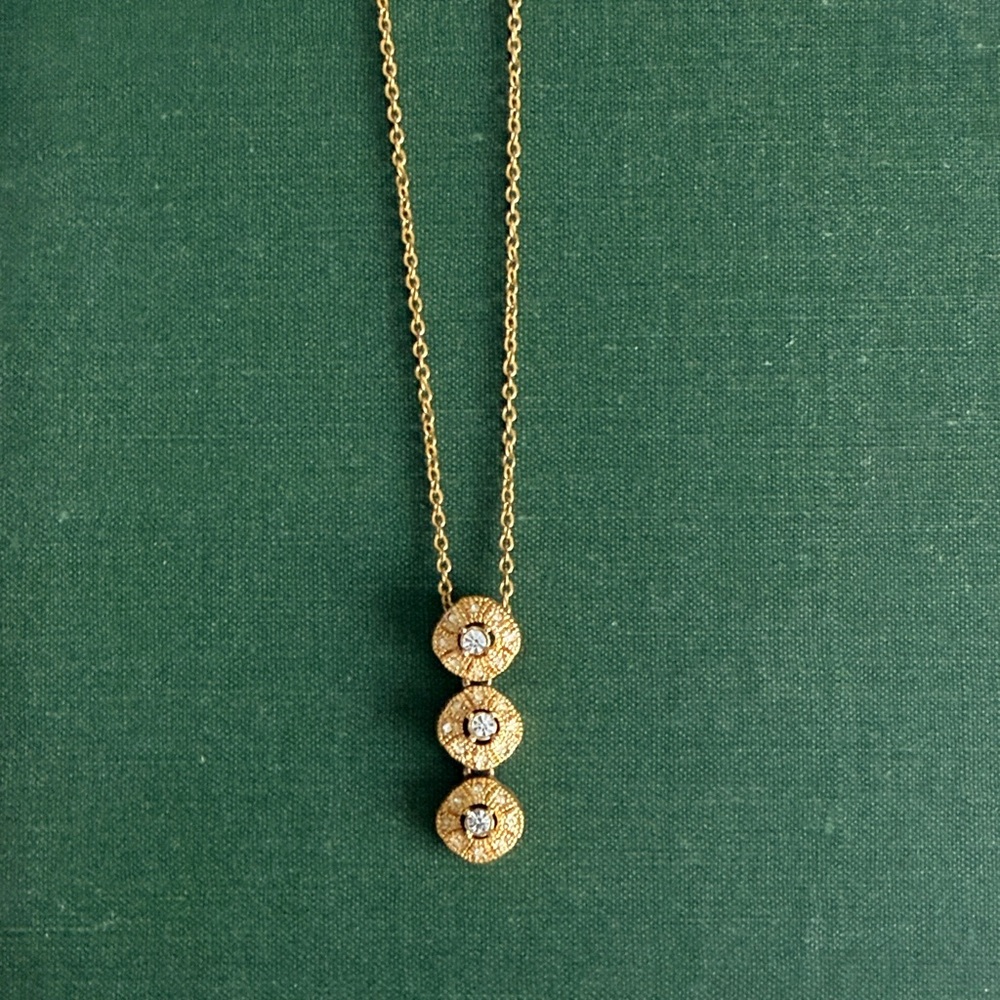 Premier Designs Gold Triple Disc Necklace with Crystals - Women Jewelry